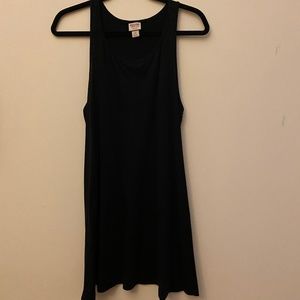 Solid Black Cotton Sleeveless Dress - knee-length